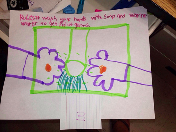 My 2nd Grade Teacher Friend Had A Class Assignment To Draw The Best Way To Prevent Germs. This Kid Did Not Fail To Disappoint