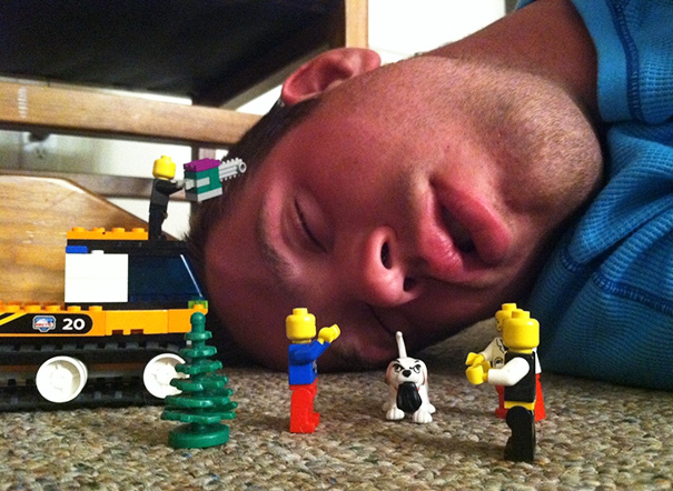 Friend Passed Out Last Night At Our Little Party. So, We Made Up Some Dialogue Using Lego Men About A Plot To Dispose Of His Body