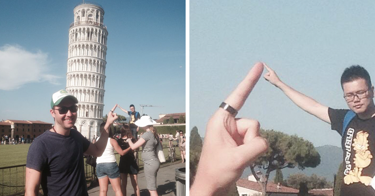 Guy Trolls Other Tourists Near The Leaning Tower Of Pisa, Takes The Best  Pics Of Them All | Bored Panda