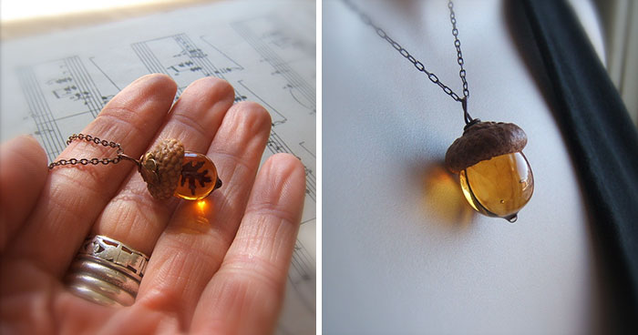 These Glass Acorn Pendants Made With Real Acorn Caps Are The Perfect Autumn Accessory