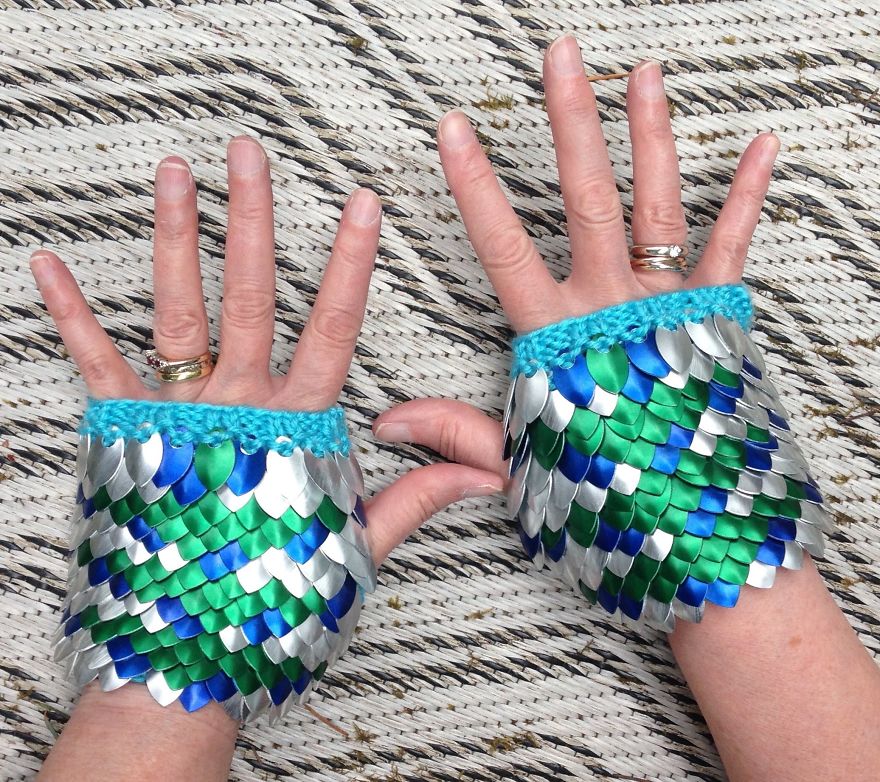 Mermaid Themed Scaillemail Mitts, Handmade By Me
