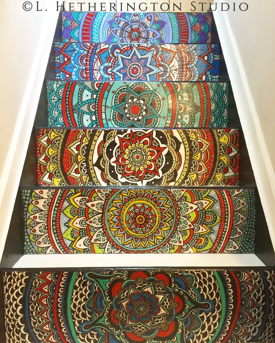 I Turned My Boring Stairs Into A Colorful Mandala