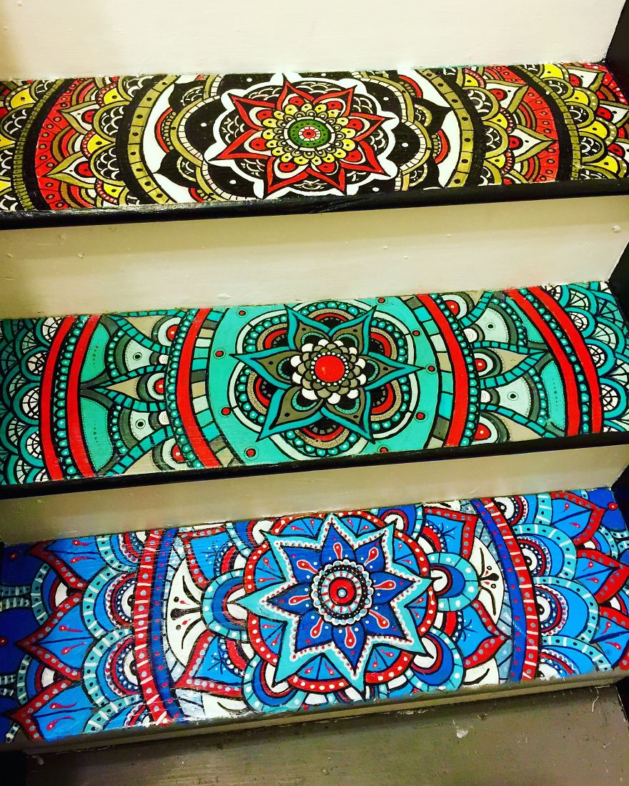 I Turned My Boring Stairs Into A Colorful Mandala