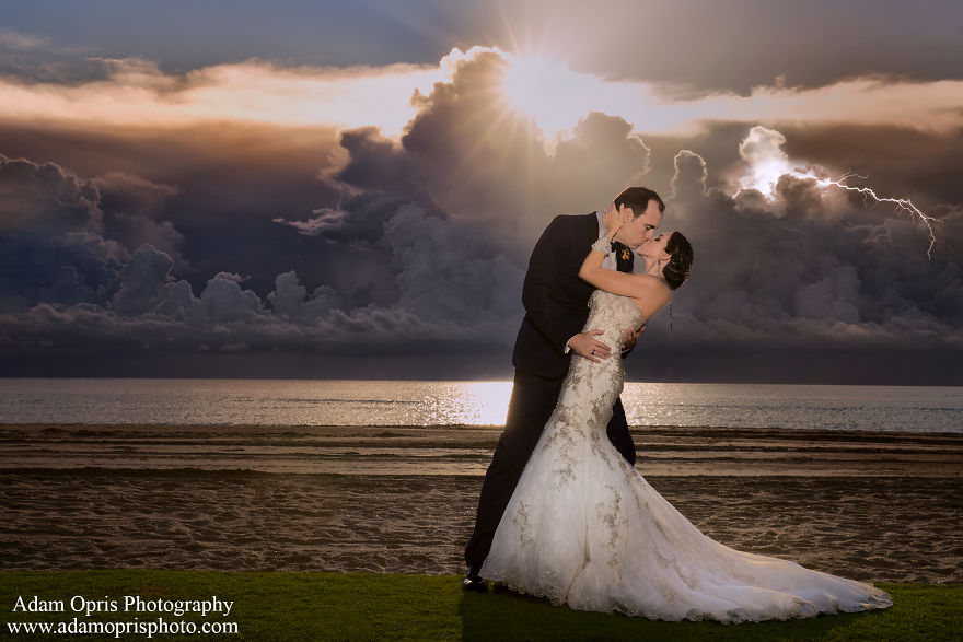 Once In A Lifetime Moment: Lightning Strike At Sunrise During Their Wedding Photos!