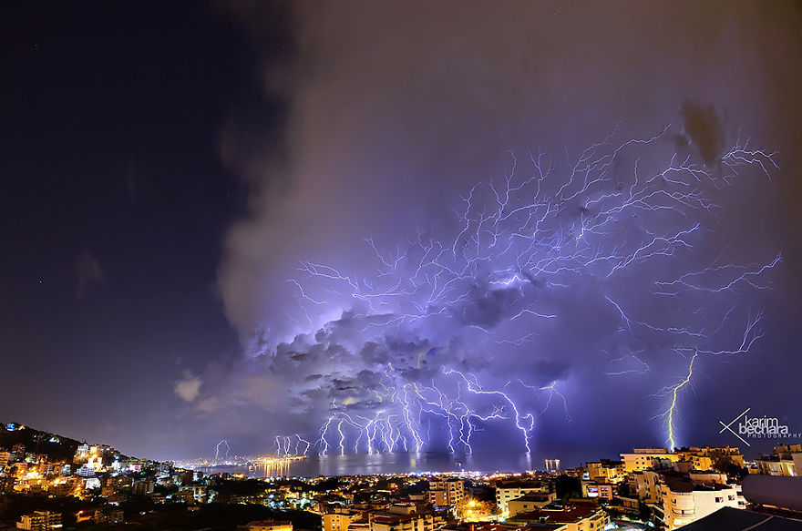 Lightning Bolts Striking Beirut, Lebanon