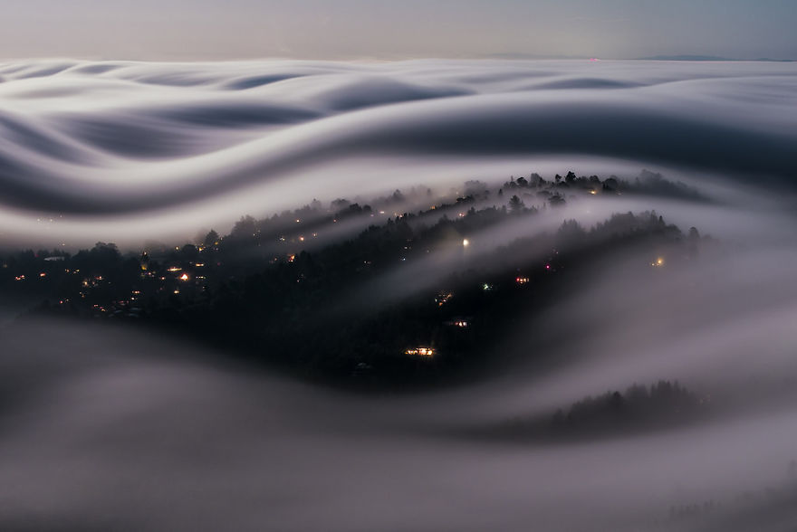 Stunning Long-exposure Shot Of Marin County Covered With Fog Lit By A Full Moon