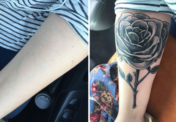 Rose Tattoo Covering Scars From Self-Harm