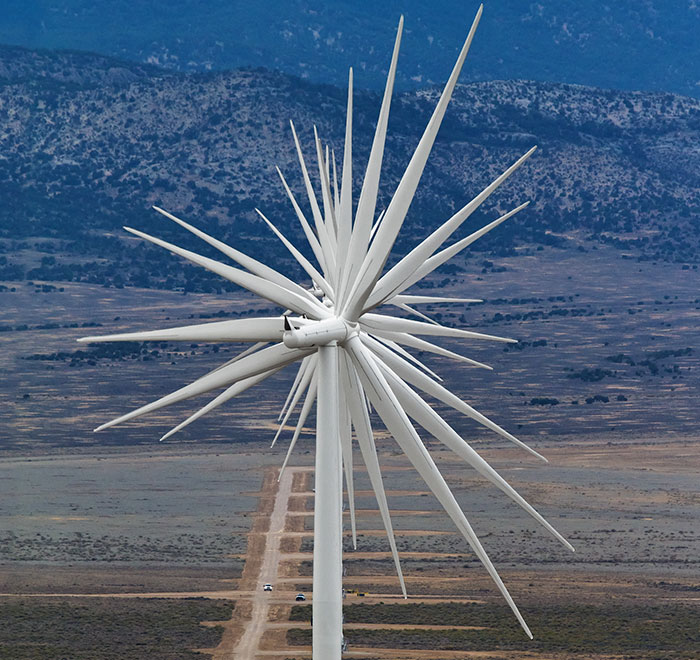 14 Wind Turbines Aligned In A Row In Nevada
