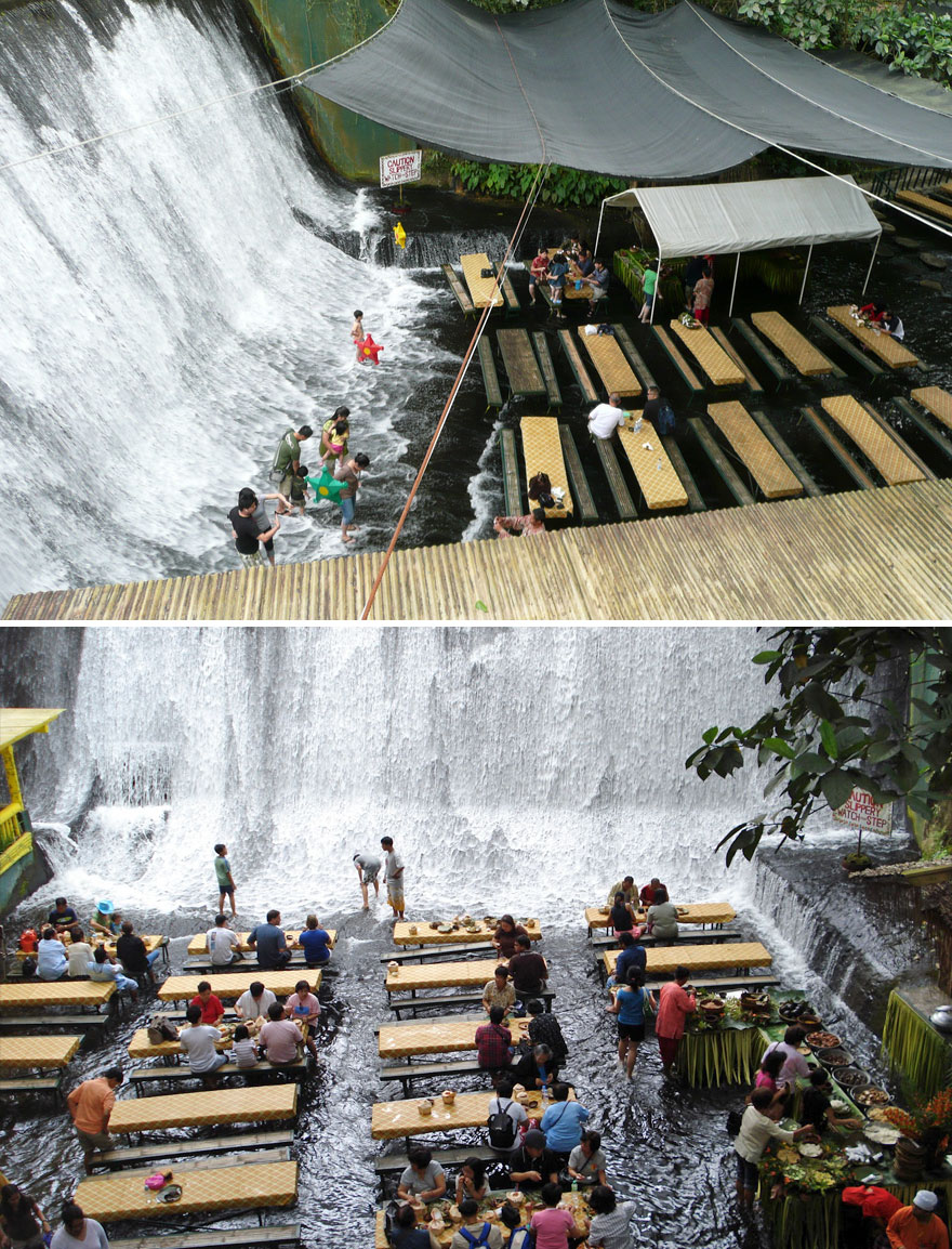 Dinner In The Middle Of A Waterfall, Labassin Waterfall Restaurant, Villa Escudero Resort, Philippines