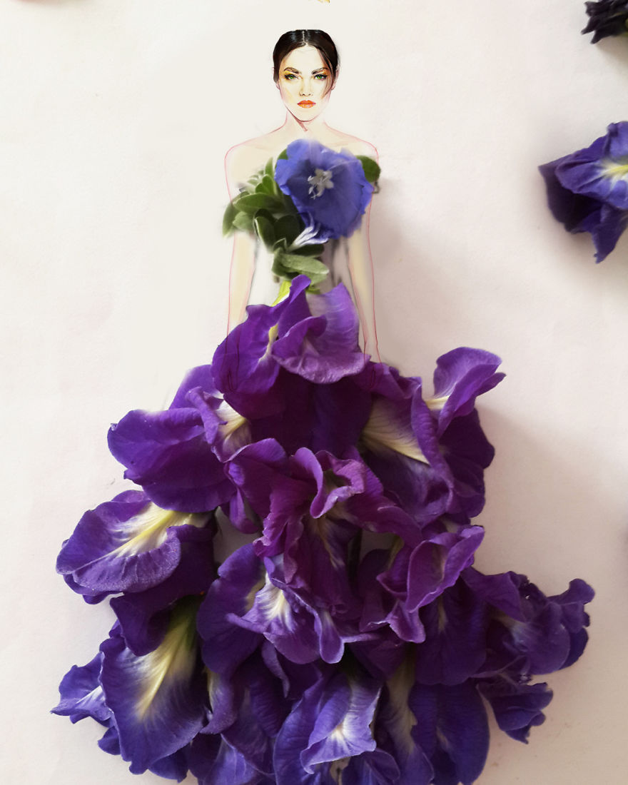I Create Stunning Couture Gowns And Dresses By Adding Flowers To My Drawings
