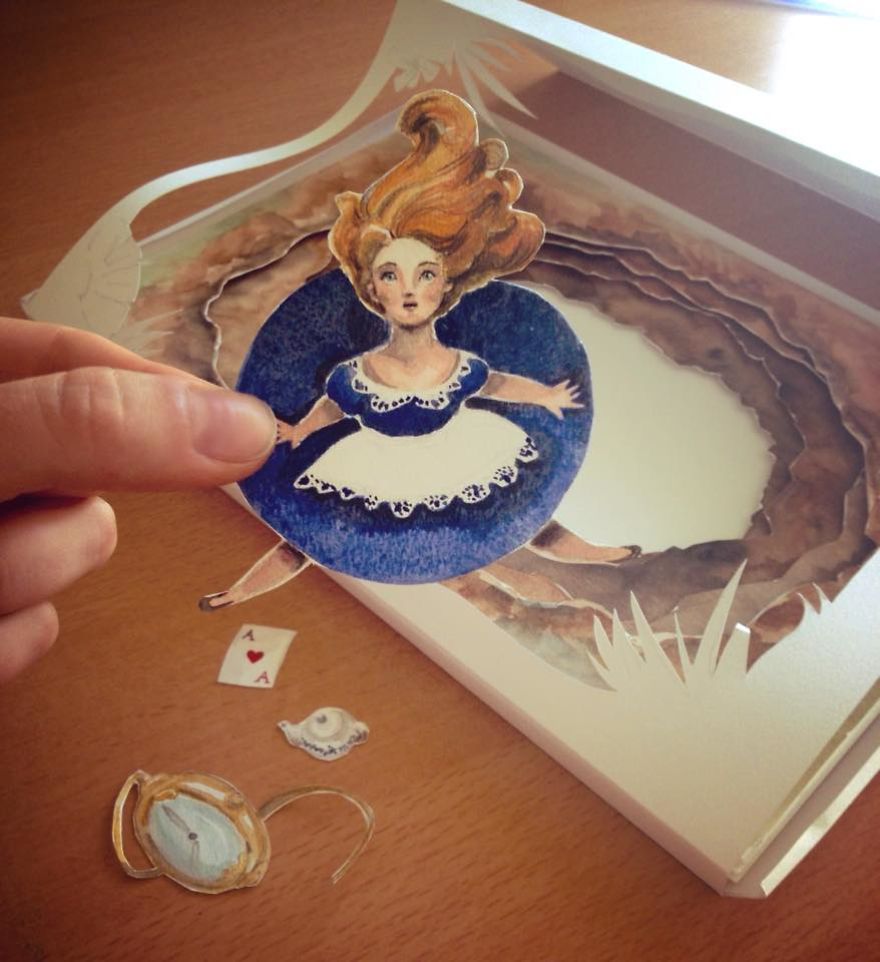 Handmade Paper Cut And Watercolor Of Fairy Tales Scenes