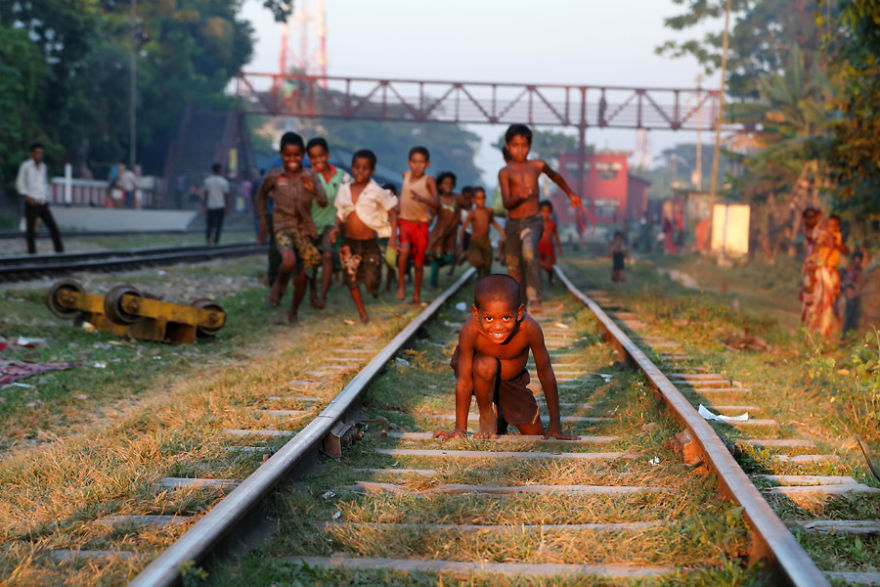 Kids Playing During Sunset, Srimangal, Bangladesh