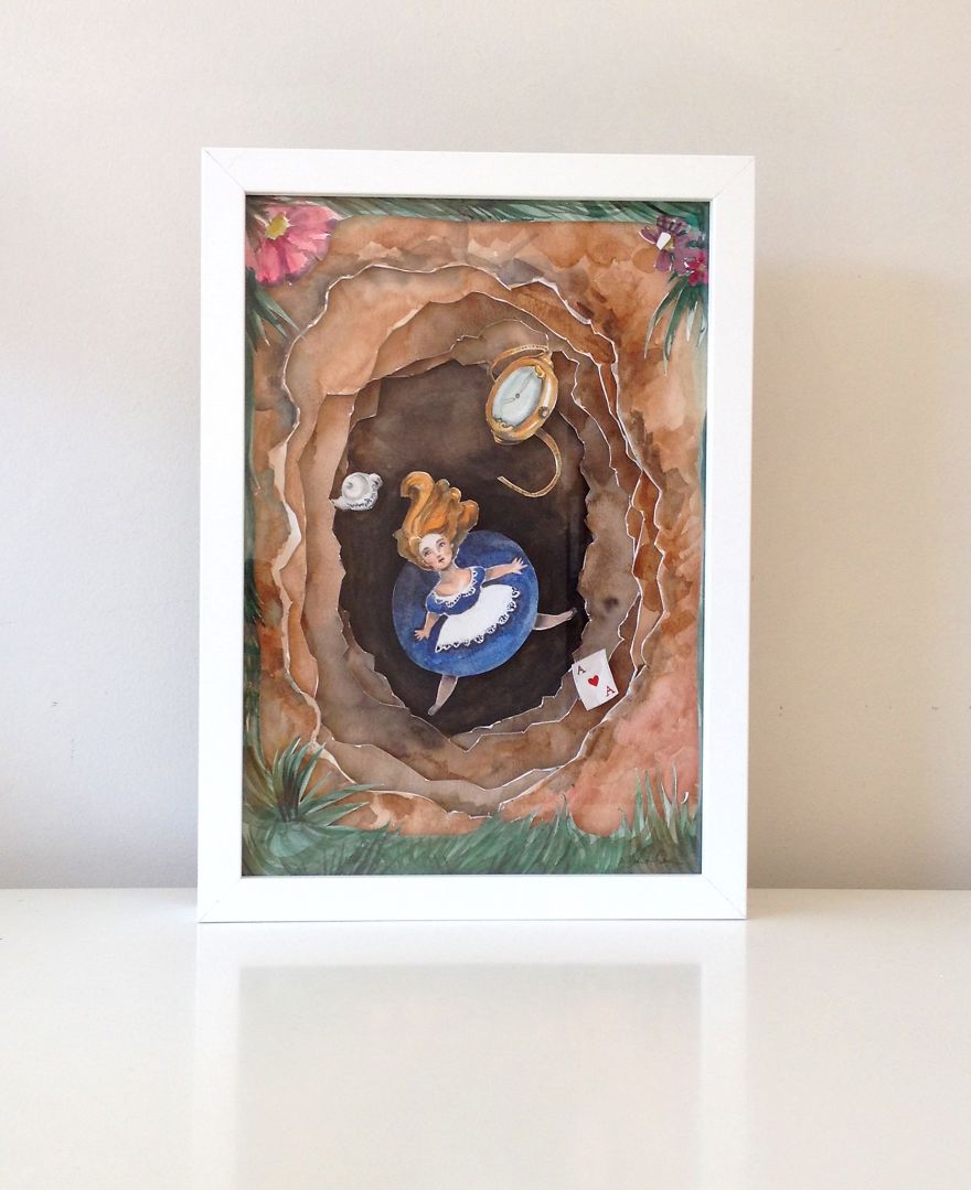 Handmade Paper Cut And Watercolor Of Fairy Tales Scenes