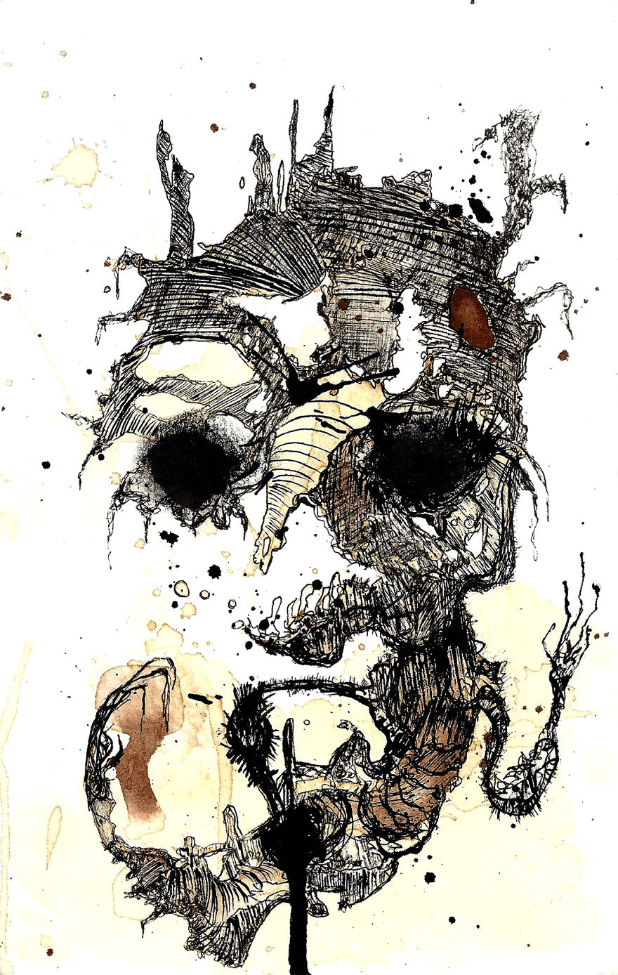 Artist Draws Cute And Creepy Monsters On Coffee-Stained Paper