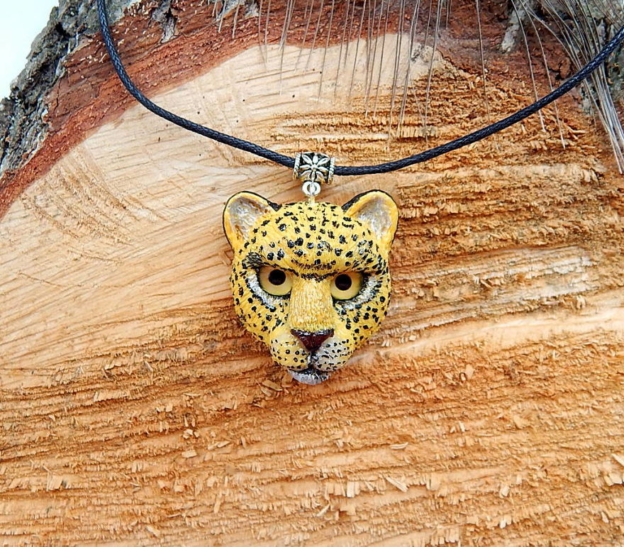 I Made This Leopard Head Pendant Out Of Clay