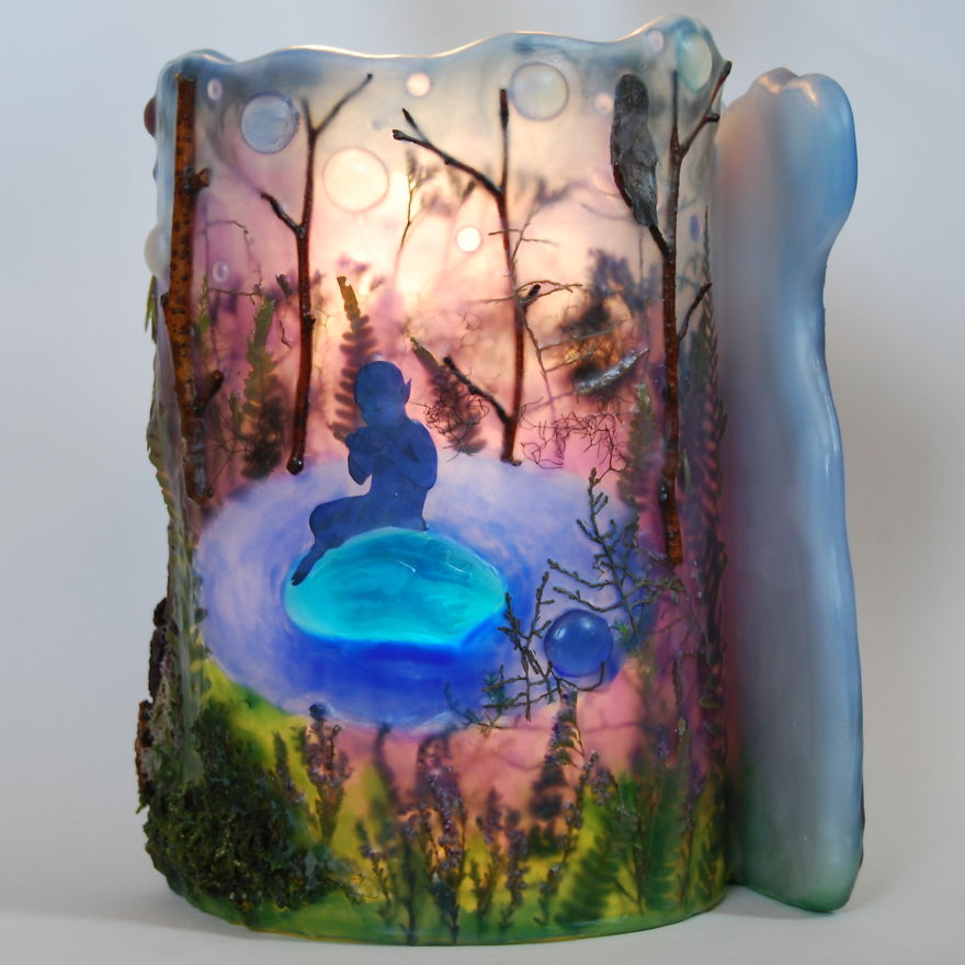 I Made Paraffin Lamp "Faun On A Blue Stone"