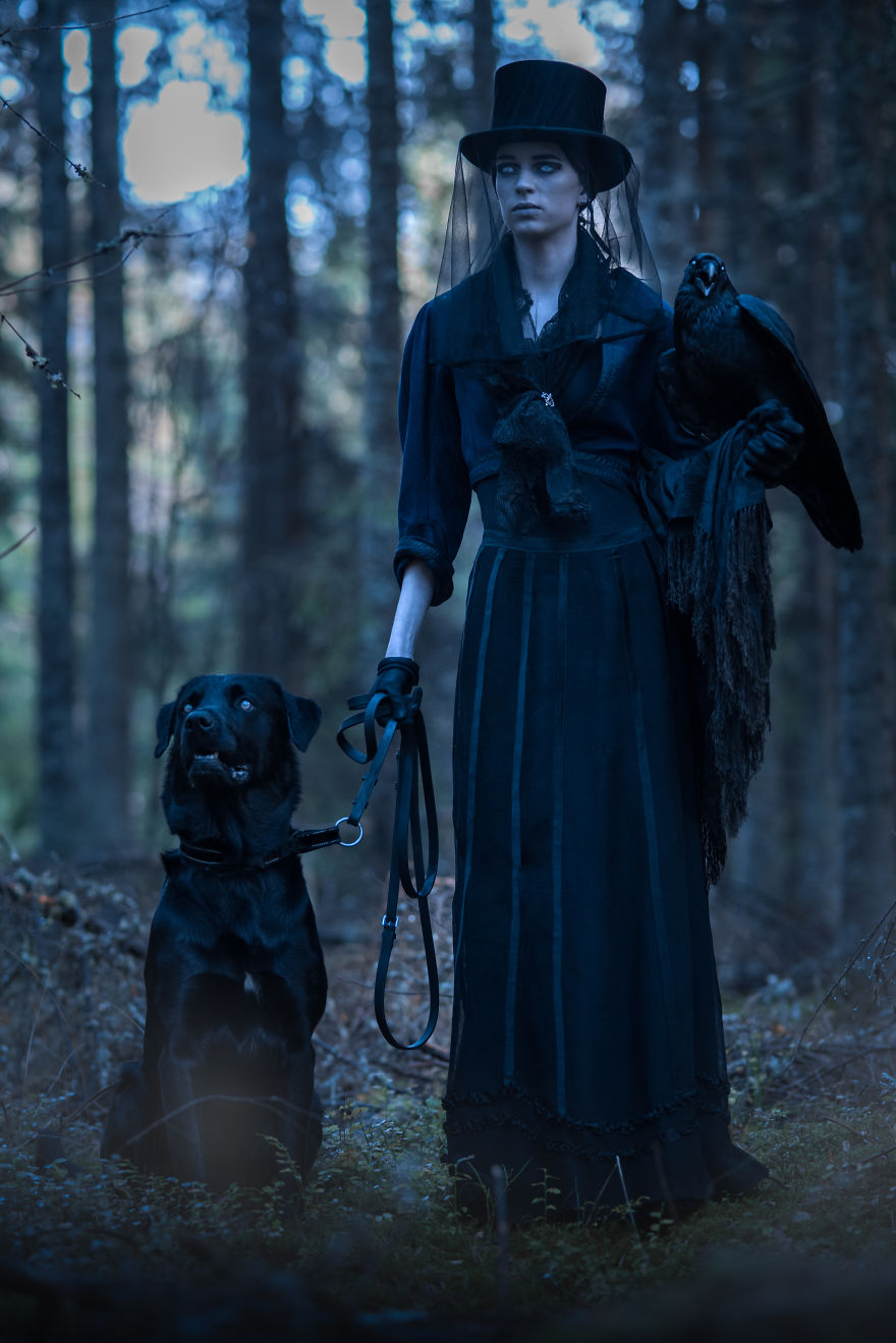 Haunted Photoshoot Of My Horses, A Dead Raven And A Hound