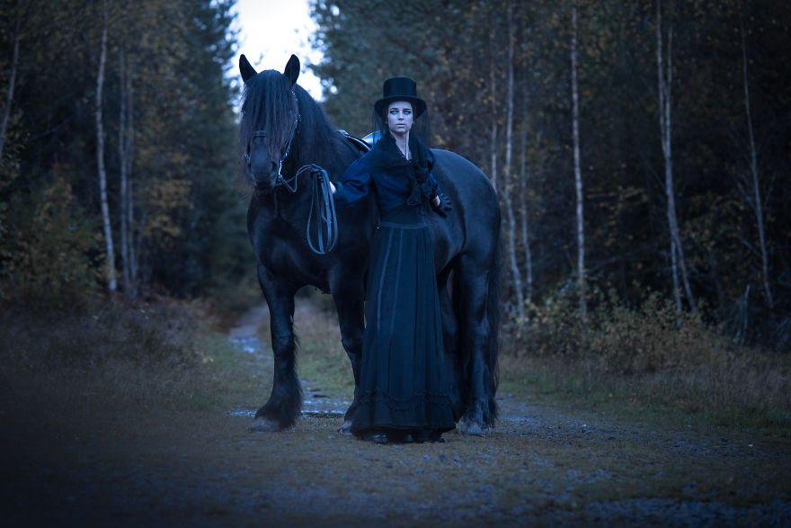 Haunted Photoshoot Of My Horses, A Dead Raven And A Hound