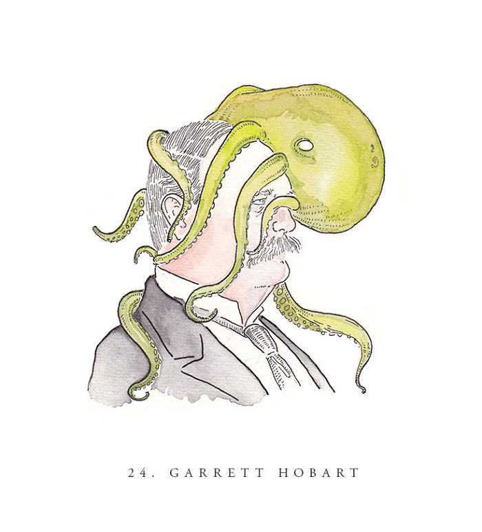 I Drew Portraits Of Every U.S. Vice President With An Octopus On His Head