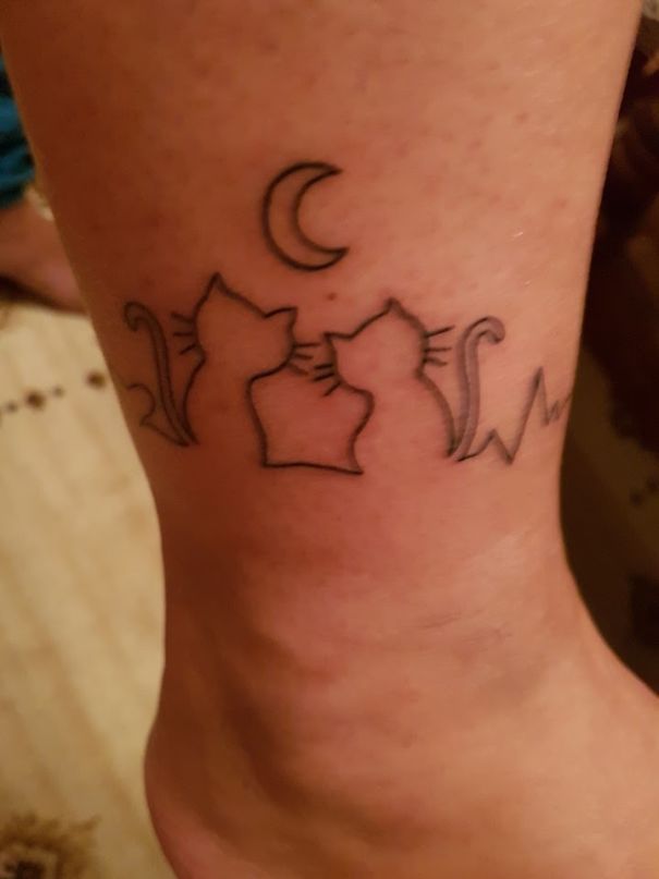 Cats watching moon leg tattoo