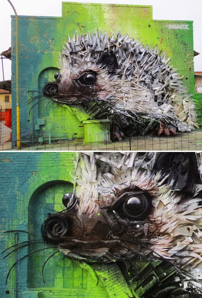 Portuguese Street Artist Makes Animal Art From Trash To Remind Humans About Pollution