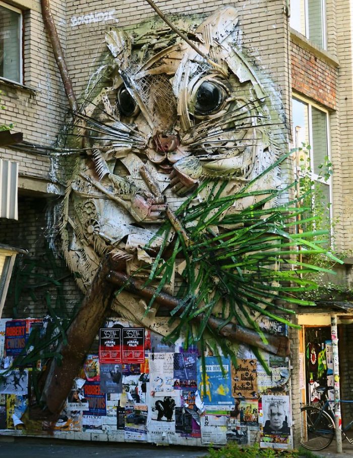 Portuguese Street Artist Makes Animal Art From Trash To Remind Humans About Pollution