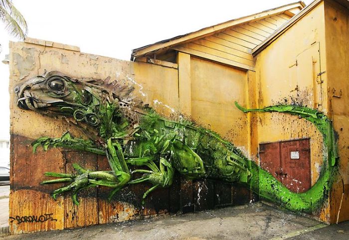 Portuguese Street Artist Makes Animal Art From Trash To Remind Humans About Pollution