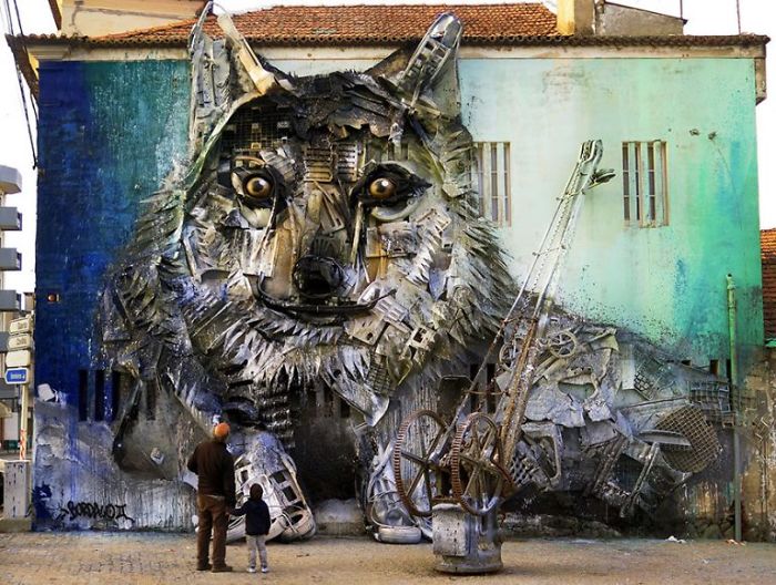 Portuguese Street Artist Makes Animal Art From Trash To Remind Humans About Pollution