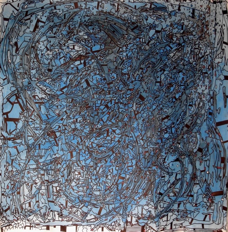 Original Abstract Art By Riccardo Ticco Capparella. Ink & Acrylics On Big Canvas