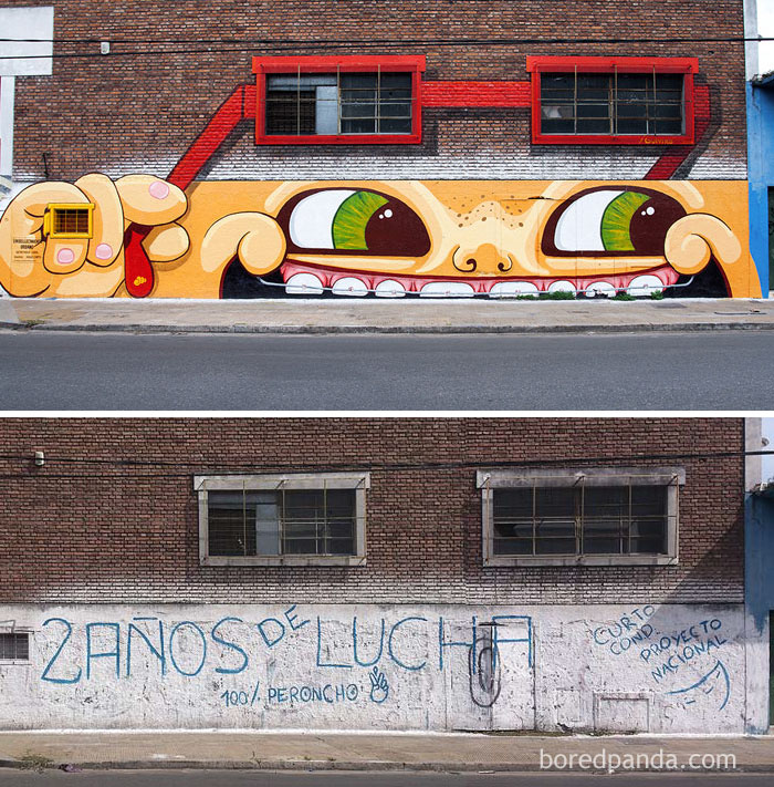 Mitre´s Smile Mural On A Metallurgical Factory Placed In Avenue Mitre, Buenos Aires, Argentina