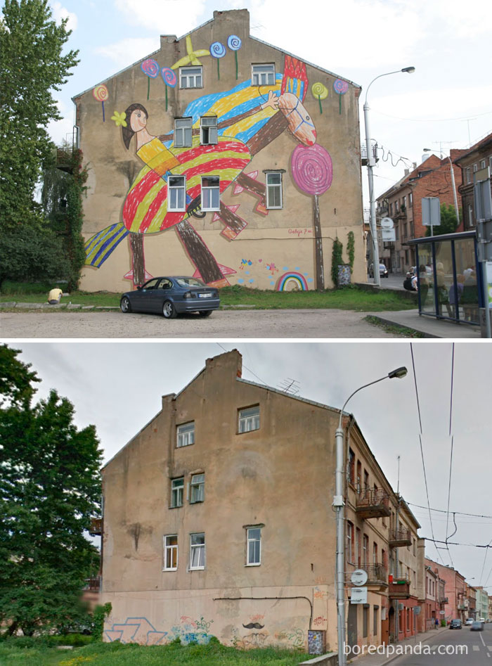 Happy Childhood, Drawing Of A 7 Year Old Girl Which Was Moved On A Wall, Kaunas, Lithuania