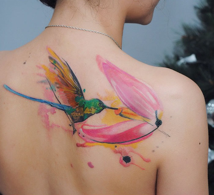 Colorful back tattoo 