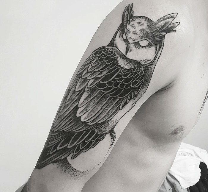 Owl hand tattoo