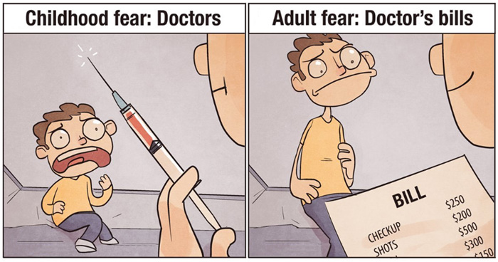 Childhood Fears VS Adult Fears (7 Pics)