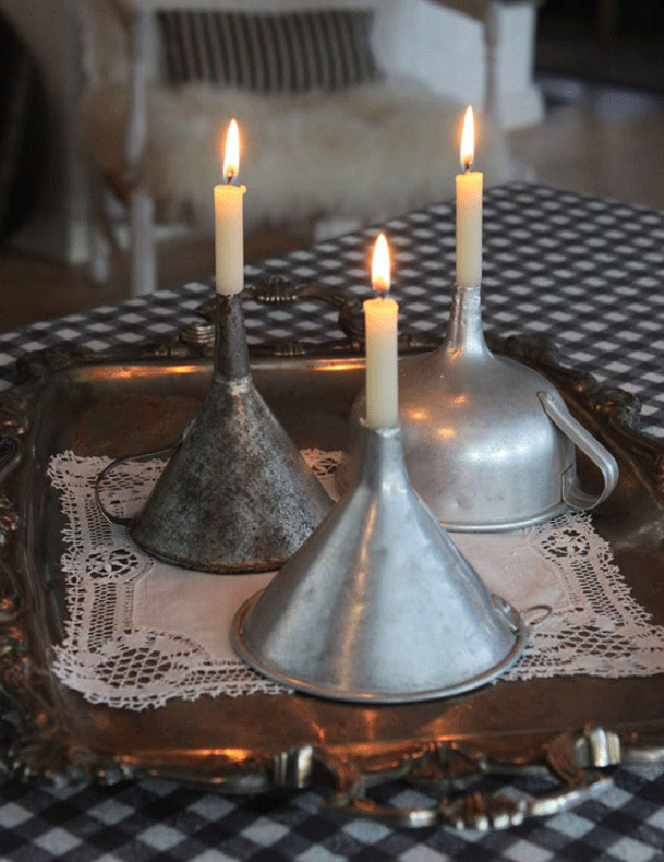 Use Vintage Funnels As Candleholders