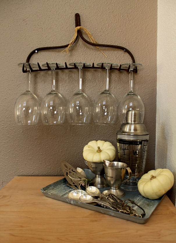 You Can Turn An Old Rake Into A Wineglass Holder