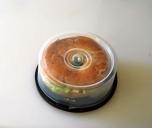 Use CD Holder To Hold Your Bagel Sandwich
