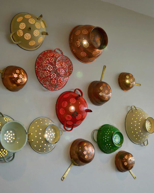 You Can Upcycle Old Colanders By Making Wall Lights Out Of Them