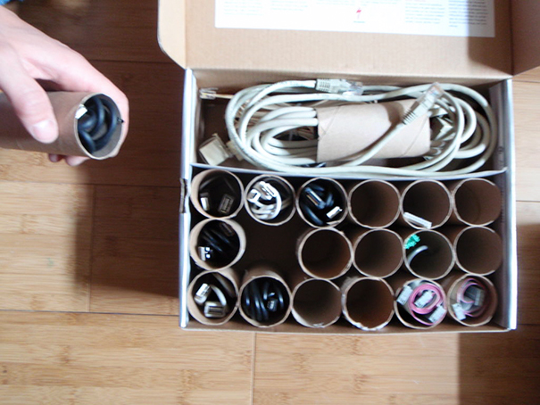 Use Toilet Paper Rolls To Organize Cables