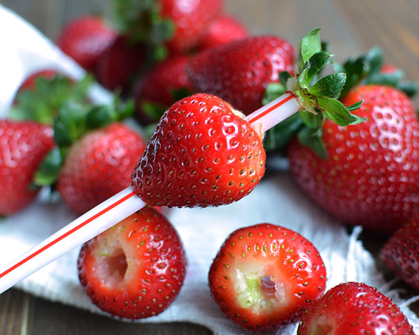Use A Straw To Remove Stems From The Strawberries