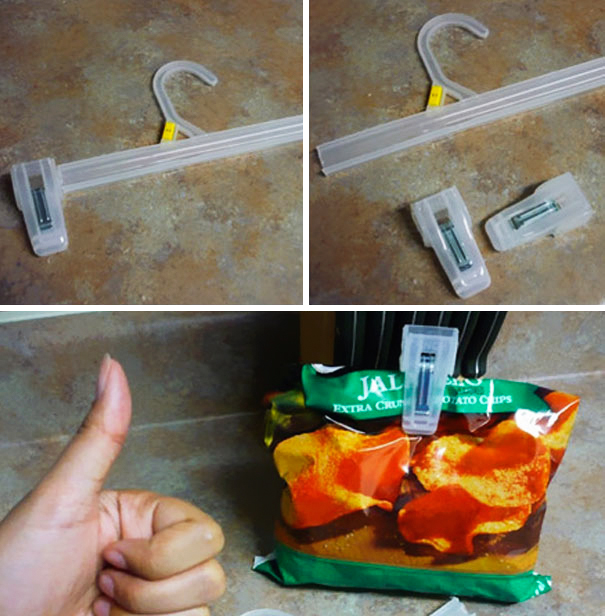 Use A Broken Hanger To Seal Your Food