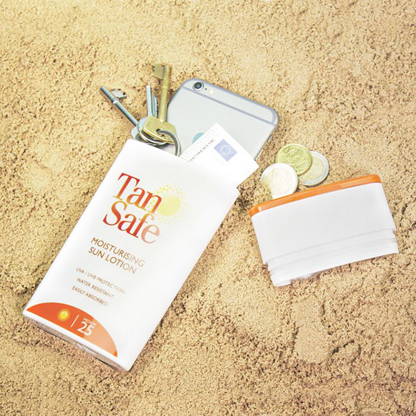 You Can Use An Empty Sun Lotion Bottle For Keeping Your Belongings Safe At The Beach