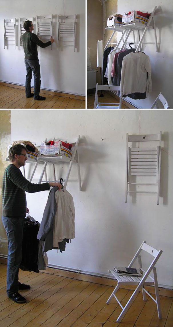 You Can Turn Your Redundand Chairs Into A Shelf/Closet Unit