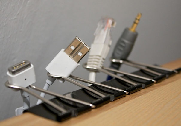 Use Blinder Clips To Organise Your Cables And Keep Them From Falling Of The Table