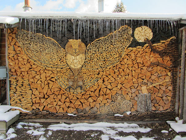 Creative wood pile art