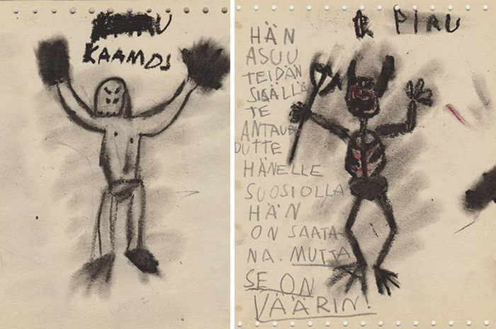 I Found Some Drawings Of Mine From When I Was 8 Years Old.. The Finnish Text: "He/she Lives Inside Of You. You Surrender To Him/her With Pleasure. He/she Is Satan. But That Is Wrong!"