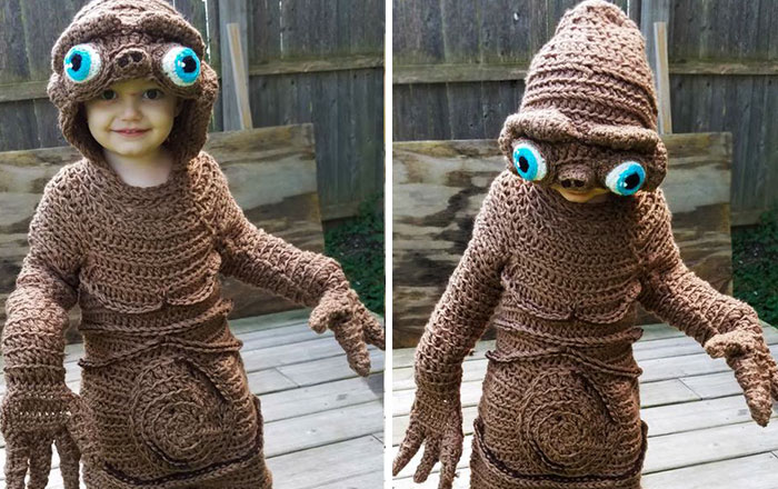 Mom Crochets E.T. Costume For Her Son, And Does It Freehand!
