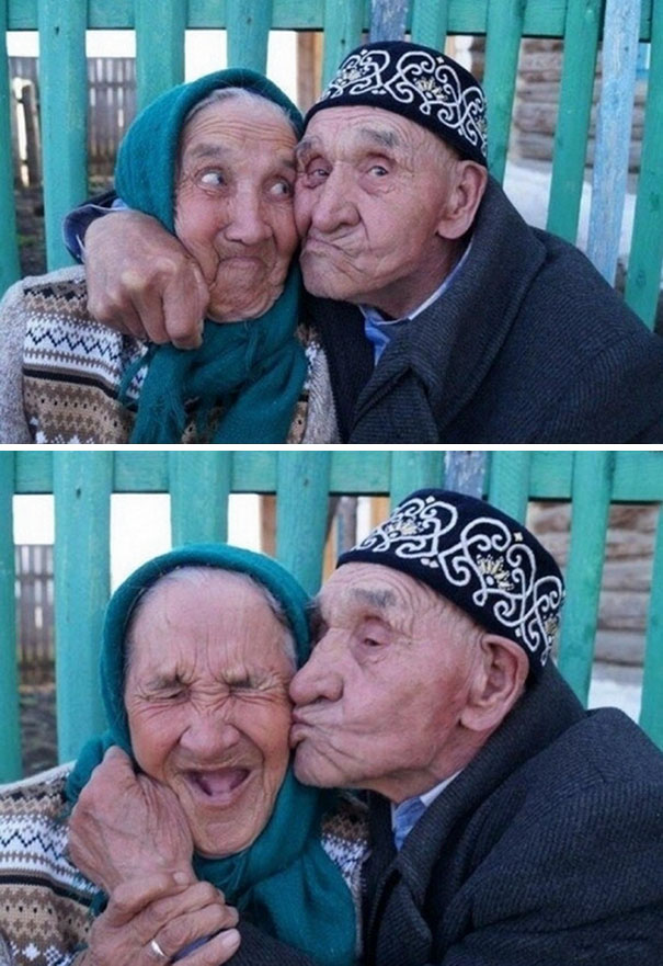 Making Funny Faces: Old Russian Couple From Khalilov Village Have Been Happily Married For 65 Years