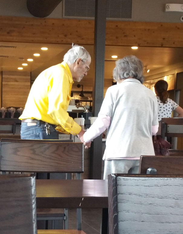 Holding Hands In A Cafe: Elderly Couple Comes Into Starbucks Every Single Day To Enjoy Lunch Together And They Always Walk Out Holding Hands