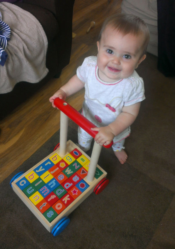 My Wife Was At Work And I Thought It Would Be Nice To Send Her This Pic Of Our Daughter Using Her Baby Walker For The First Time. She Immediately Forwarded It To Her Mum And Sister....then Noticed Something Wrong!